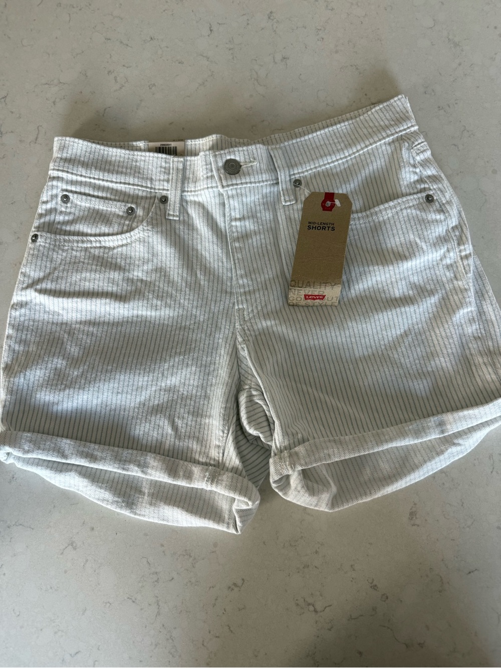 Levi's White Pinstripe Rolled Hem Cotton Shorts